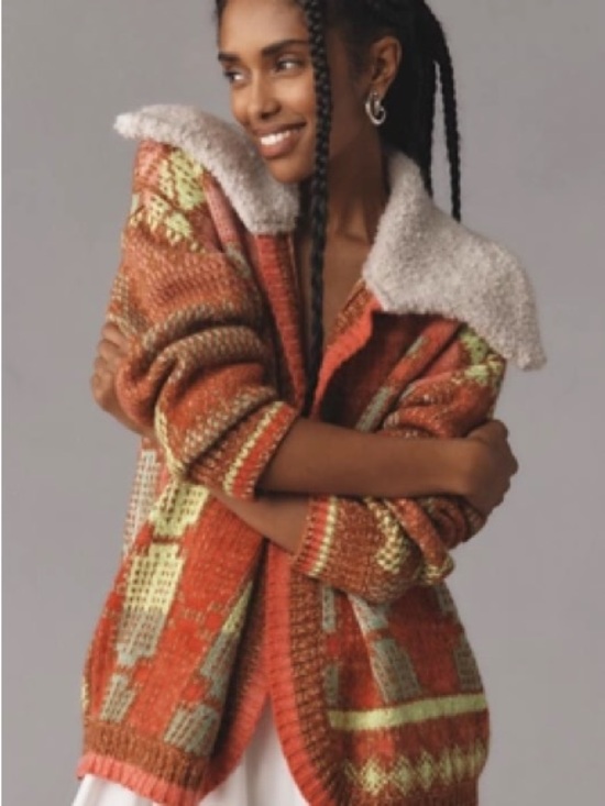 Anthropologie Sweaters - Anthropologie Rust Multi Sherpa-Collar Patterned Cardigan